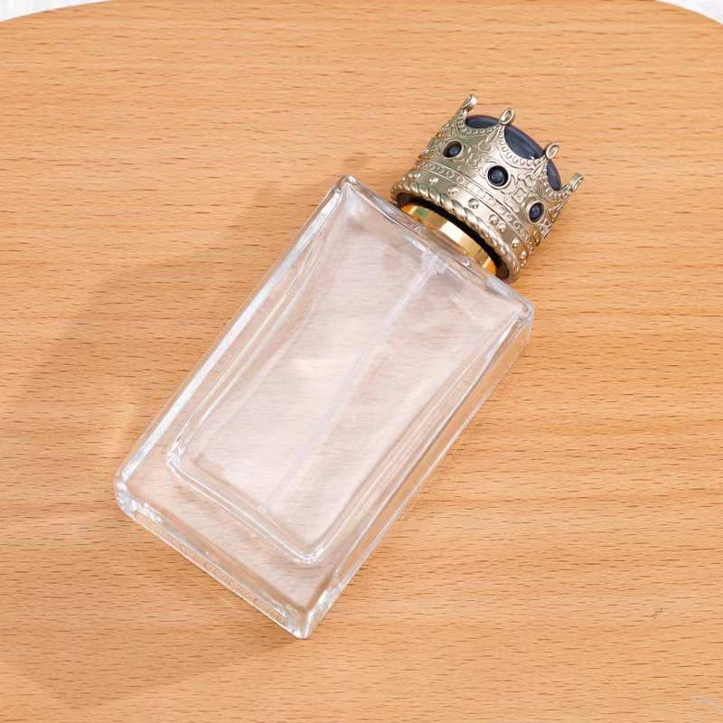 30ml 50ml Perfume glass bottle flat square spray transparent empty bottle screw neck crown cap