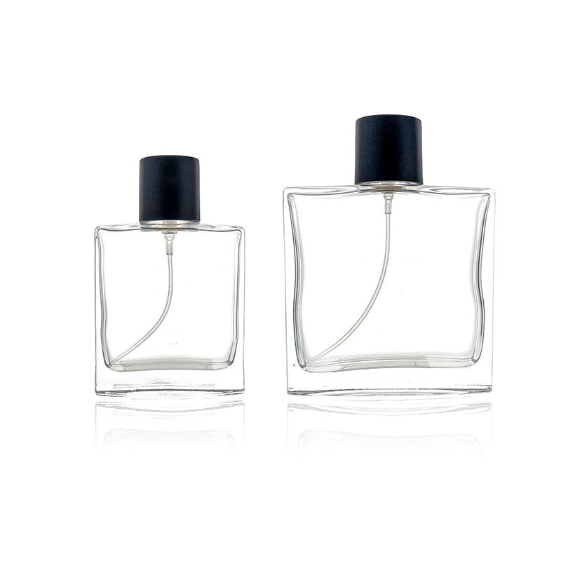 Wholesale 50ml 100ml Luxury Flat Square Glass Perfume Glass Bottle With Sprayer And Lid