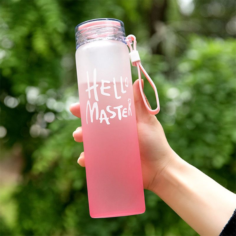 Convenient Tableware Frosted Borosilicate Glass Water Bottle 480ml Wholesale Customized Logo Smile Face