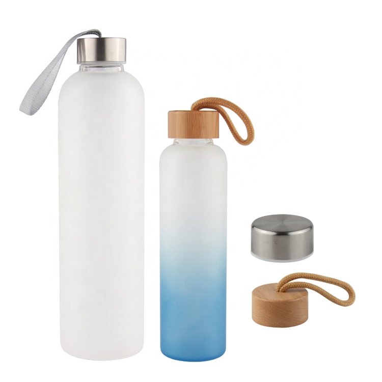 Custom Logo BPA Free Fashion Multi Color Popular Frosted Transparent Glass Drinking Water Bottle