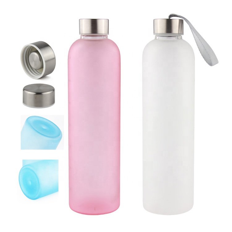 Custom Logo BPA Free Fashion Multi Color Popular Frosted Transparent Glass Drinking Water Bottle