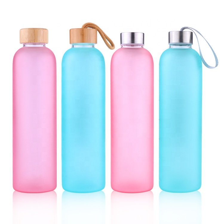 Custom Logo BPA Free Fashion Multi Color Popular Frosted Transparent Glass Drinking Water Bottle