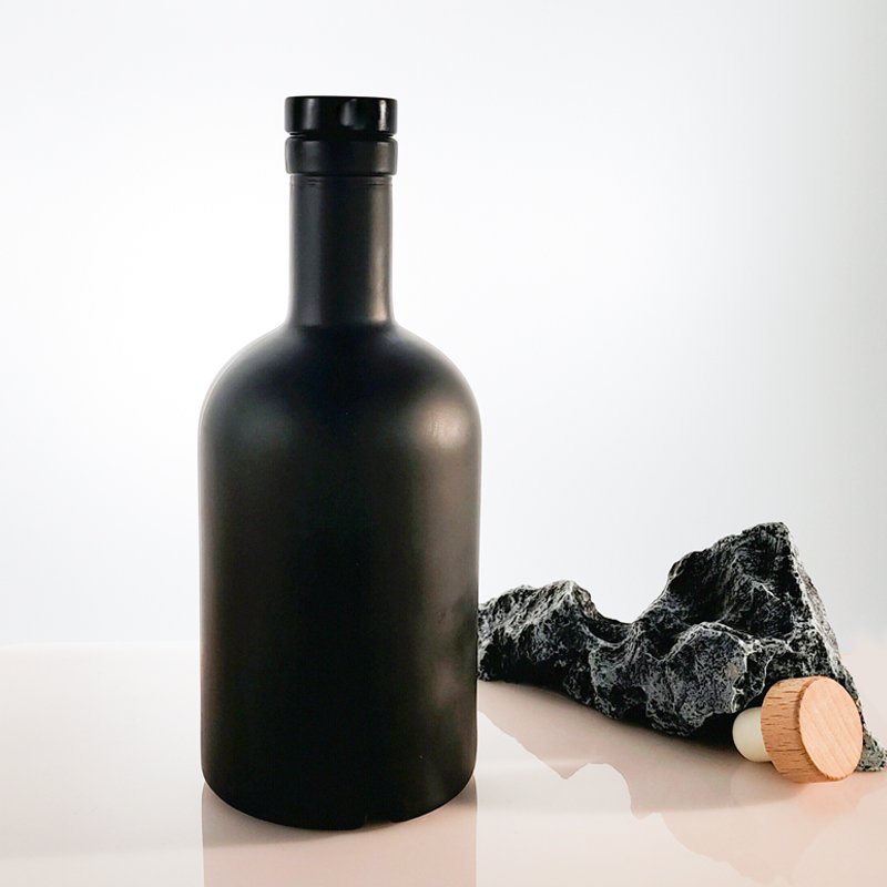 Matte Black Glass Gin Bottle 500ml 750ml Frosted Black Spirit Liquor Vodka Glass Wine Bottle 750ml glass olive oil bottle