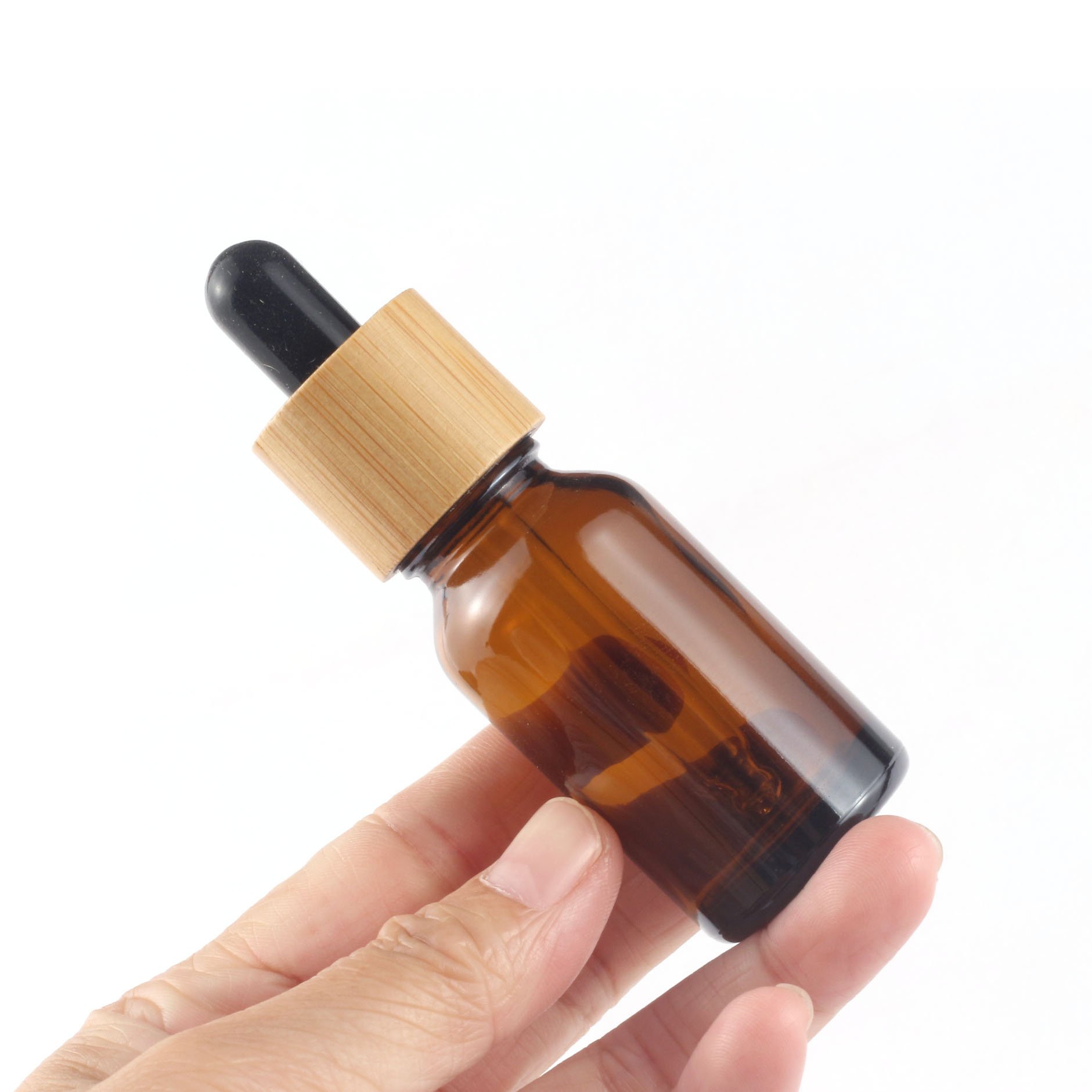 Factory Original Stock Price Cosmetic Packaging 30 Ml Essential Oil Bamboo Cap Dropper Glass Bottles