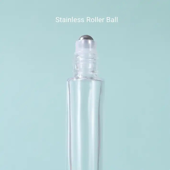 Thick Bottom Oil Roller Cosmetic Packaging 10ml Wood Grain Cover Empty Perfume Roll On Glass Bottle