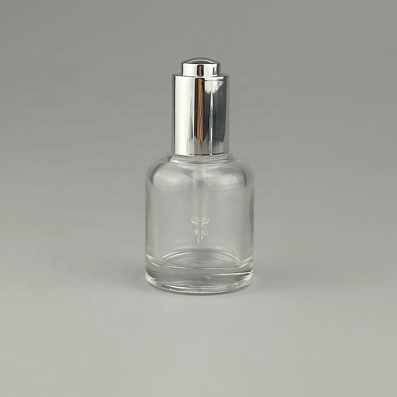 press dropper glass bottle 30 ml clear glass bottle cosmetic serum dropper bottle with 18 mm silver dropper