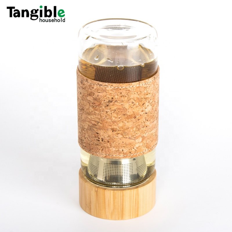 Double wall 300ml 320ml 400ml 450ml glass bottle borosilicate thermos glass drinking water bottle tea mug cup with bamboo lid