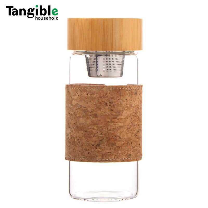 Double wall 300ml 320ml 400ml 450ml glass bottle borosilicate thermos glass drinking water bottle tea mug cup with bamboo lid