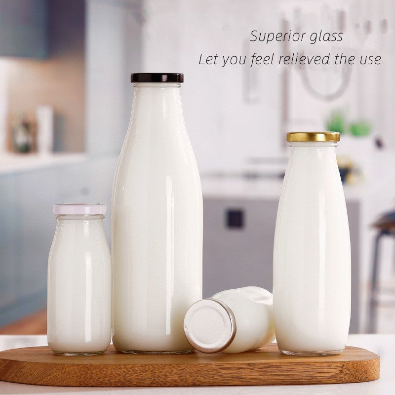 Hot Sale Round 500ML 750ML 1000ML Empty Glass Bottle For Milk With Plastic lid