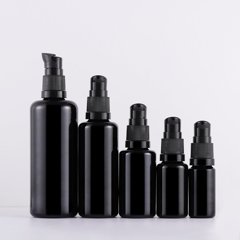 Empty Black UV 30ml 50ml 100ml 200ml 30g 50g violet glass eye cream jar and bottle with dropper pump for cosmetic packaging