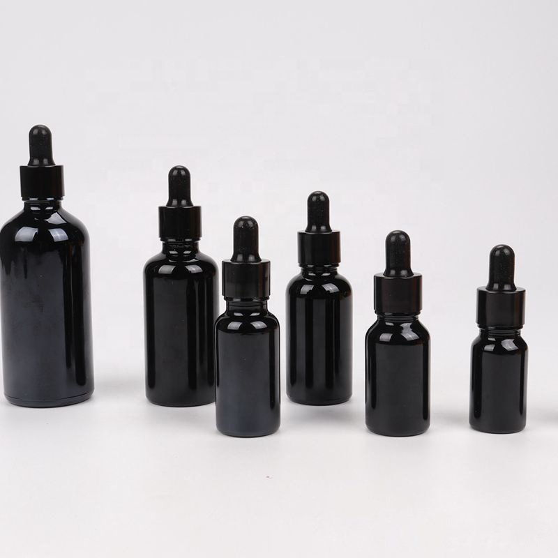 China supplier 5ML 10ML 15ML 20ML 30ML 50ML 100ML black glass essential oil Glass dropper bottles for sale