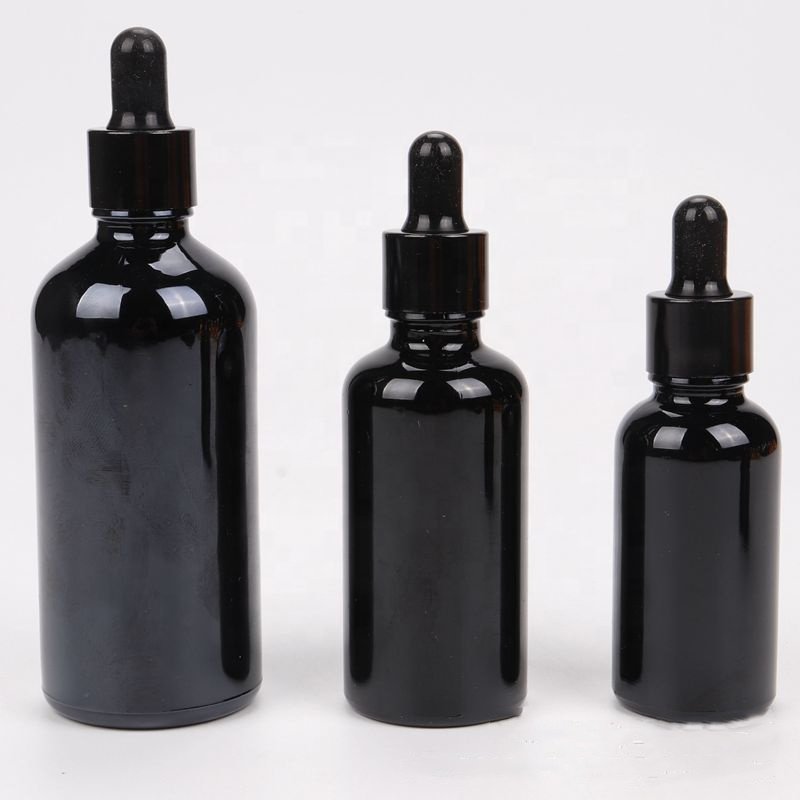 China supplier 5ML 10ML 15ML 20ML 30ML 50ML 100ML black glass essential oil Glass dropper bottles for sale