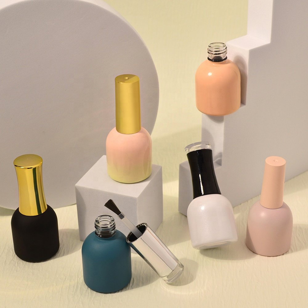 Daria Cosmetics 15Ml Custom Color Print Logo Uv Protection Empty Glass Gel Nail Polish Round White Bottles With Matte Black Caps