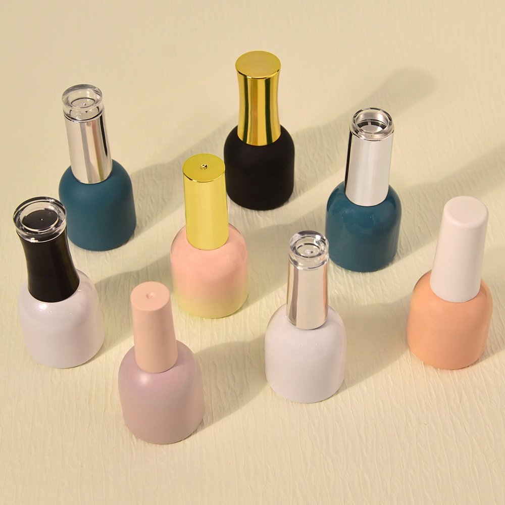 Daria Cosmetics 15Ml Custom Color Print Logo Uv Protection Empty Glass Gel Nail Polish Round White Bottles With Matte Black Caps