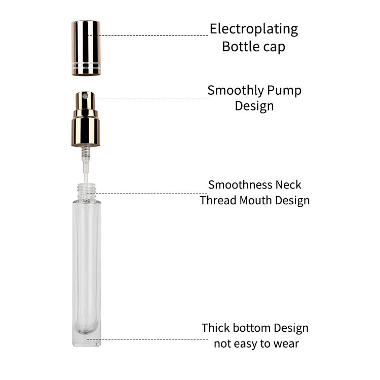 Customized plastic or aluminum cap of different colors 15ml 10ml empty perfume spray bottle mini perfume bottle glass bottle
