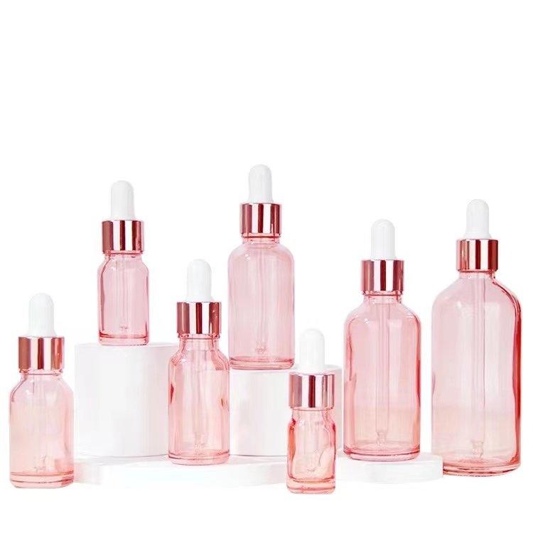 5ml 10ml 15ml 20ml 30ml 50ml 100ml frosted pink blue clear essential oil glass dropper bottle