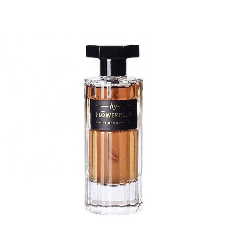 Luxury perfume 100ml tall vertical glass bottle glass perfume bottle with sever-star cap with label