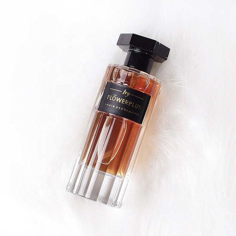 Luxury perfume 100ml tall vertical glass bottle glass perfume bottle with sever-star cap with label