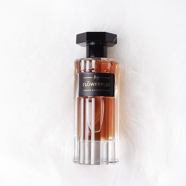 Luxury perfume 100ml tall vertical glass bottle glass perfume bottle with sever-star cap with label