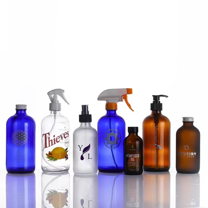 Boston round Glass Bottle Clear Amber Blue colors GPI400 neck 1/2oz 1oz 2oz 4oz 6oz 8oz 16oz 32oz dropper cap spray ABS cap