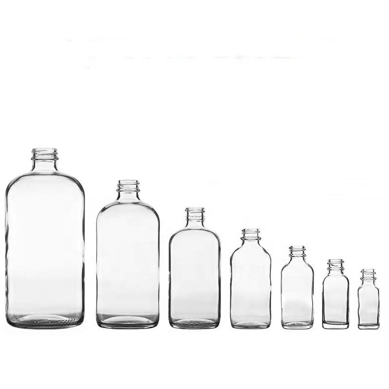 Boston round Glass Bottle Clear Amber Blue colors GPI400 neck 1/2oz 1oz 2oz 4oz 6oz 8oz 16oz 32oz dropper cap spray ABS cap