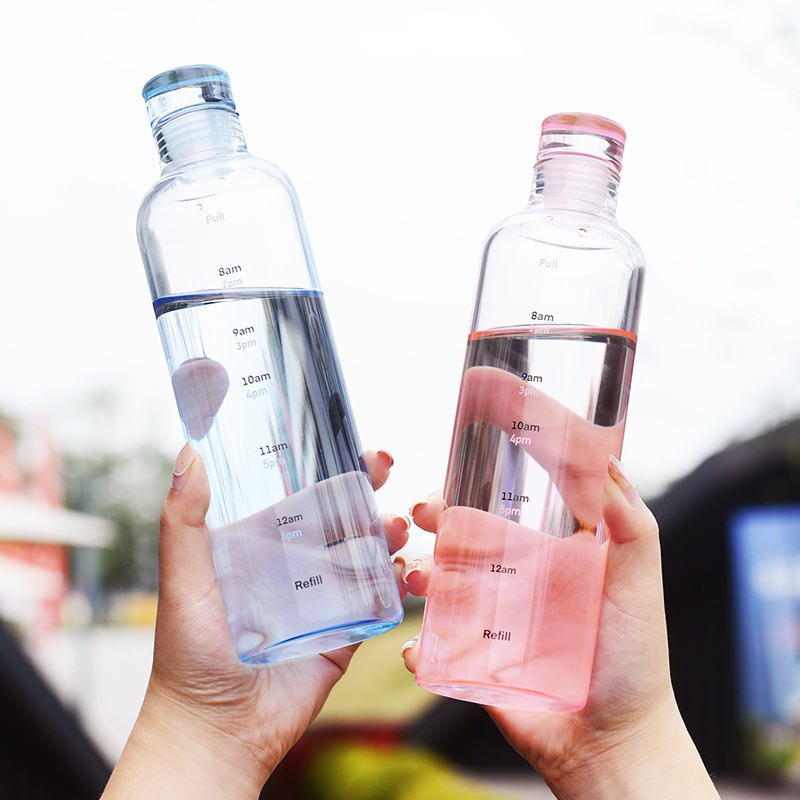 500ml Clear Heat Resistance Drinking Cup Reusable Travel Glass Water Bottle With Time Marker