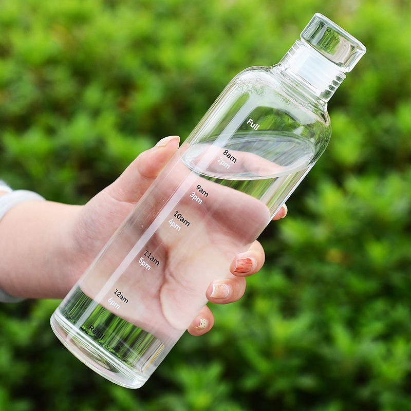 500ml Clear Heat Resistance Drinking Cup Reusable Travel Glass Water Bottle With Time Marker