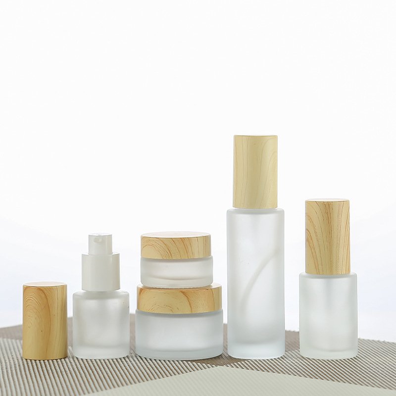 Help You Design Wood Lid Frosted Glass Round Cream Bottle Cosmetic Sprayer Bottle