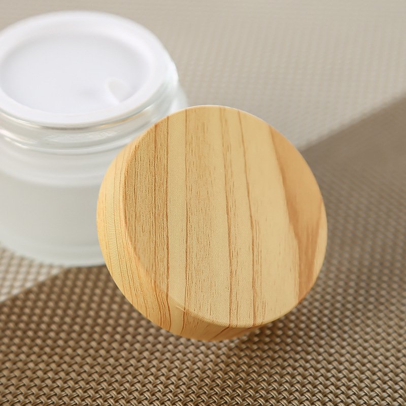 Help You Design Wood Lid Frosted Glass Round Cream Bottle Cosmetic Sprayer Bottle