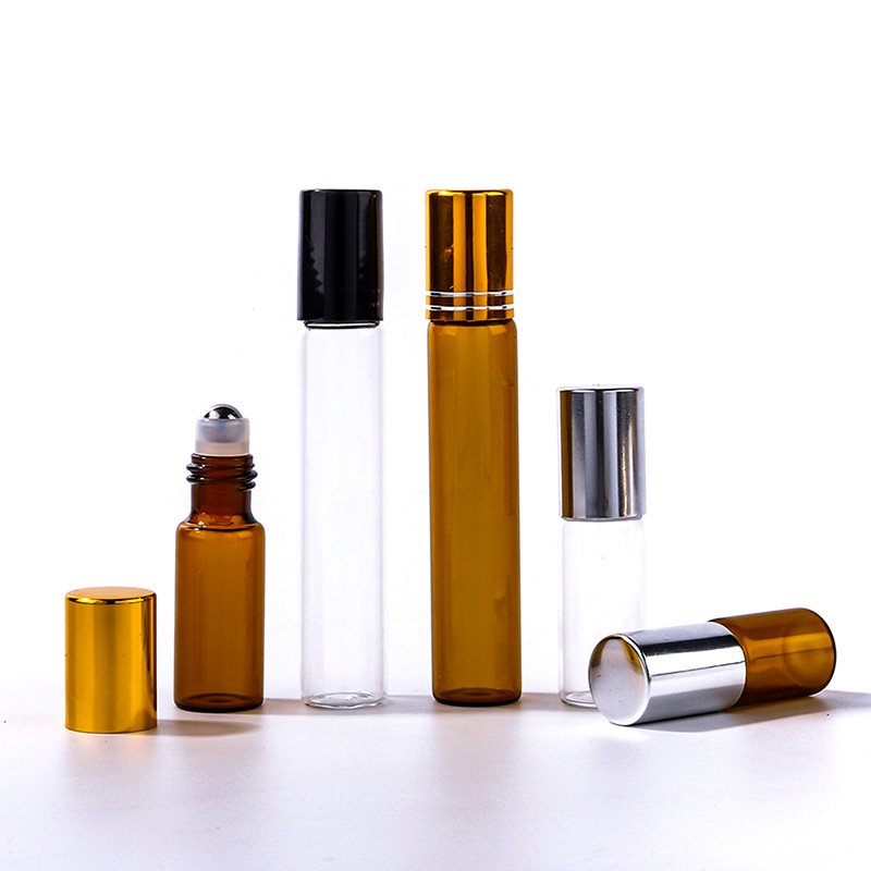 wholesale glass vial 1ml 2ml 3ml 5ml 10ml color essential oil perfume glass roll on bottle with roller ball and cap