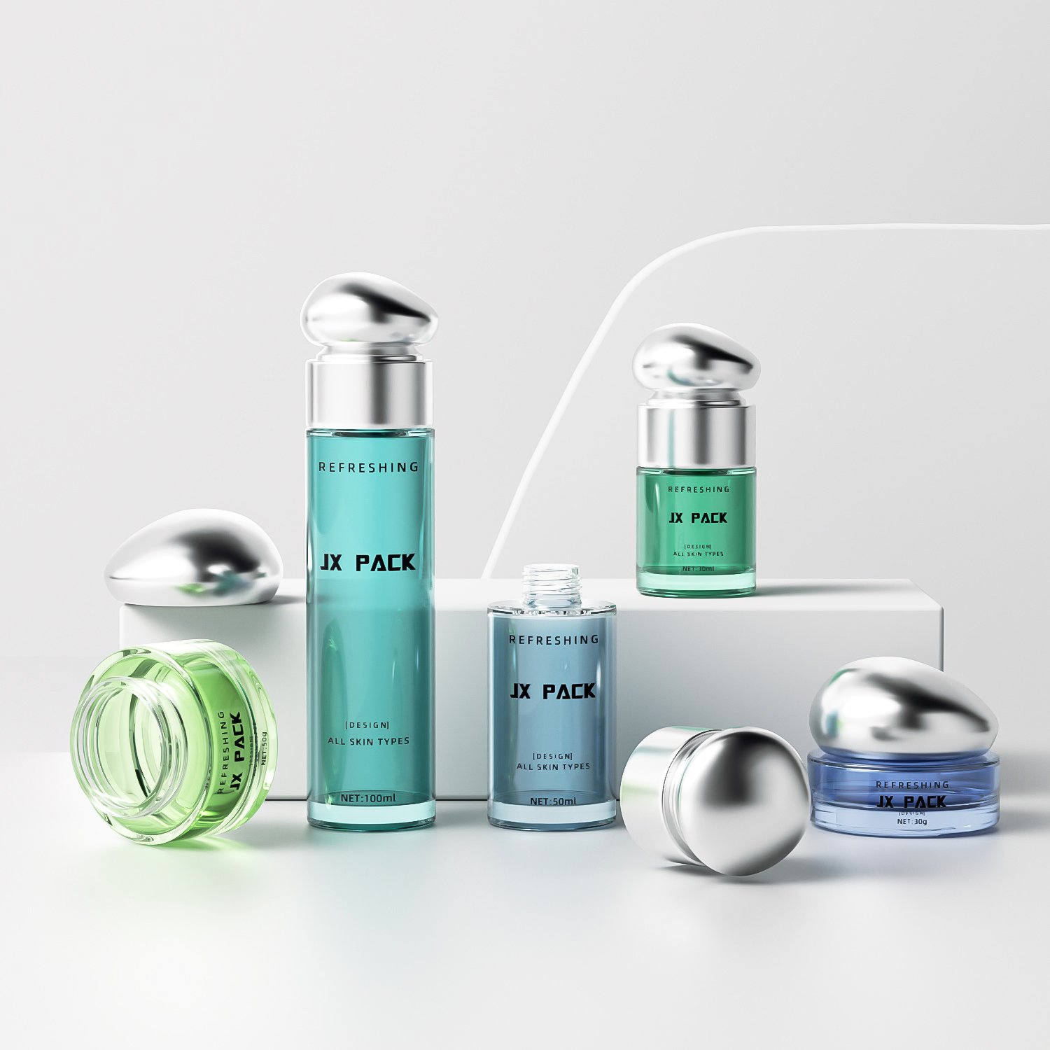 Luxury skincare face cream jar bottle set 30ml 50ml 100ml lotion frosted glass bottle for cosmetics liquid packaging