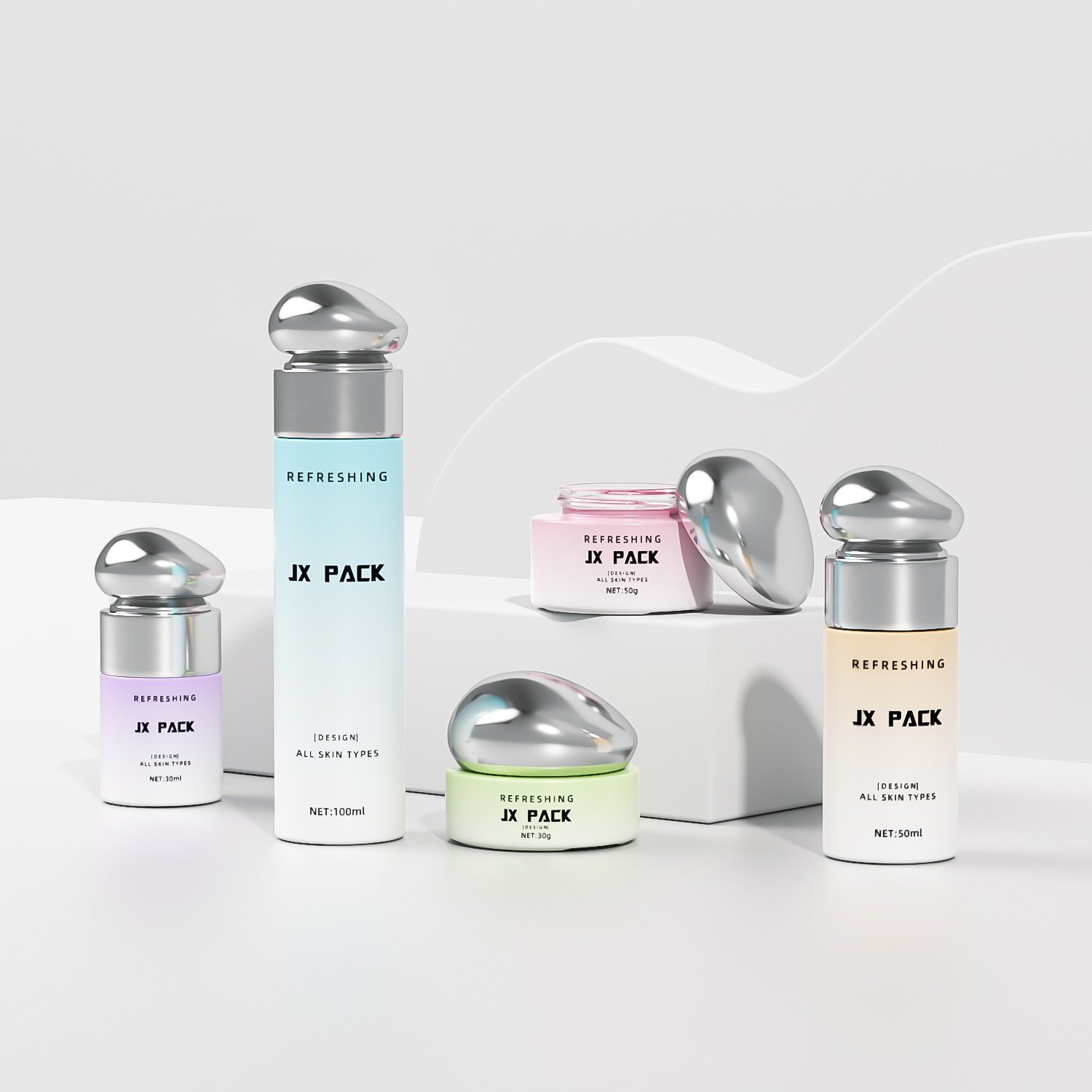 Luxury skincare face cream jar bottle set 30ml 50ml 100ml lotion frosted glass bottle for cosmetics liquid packaging