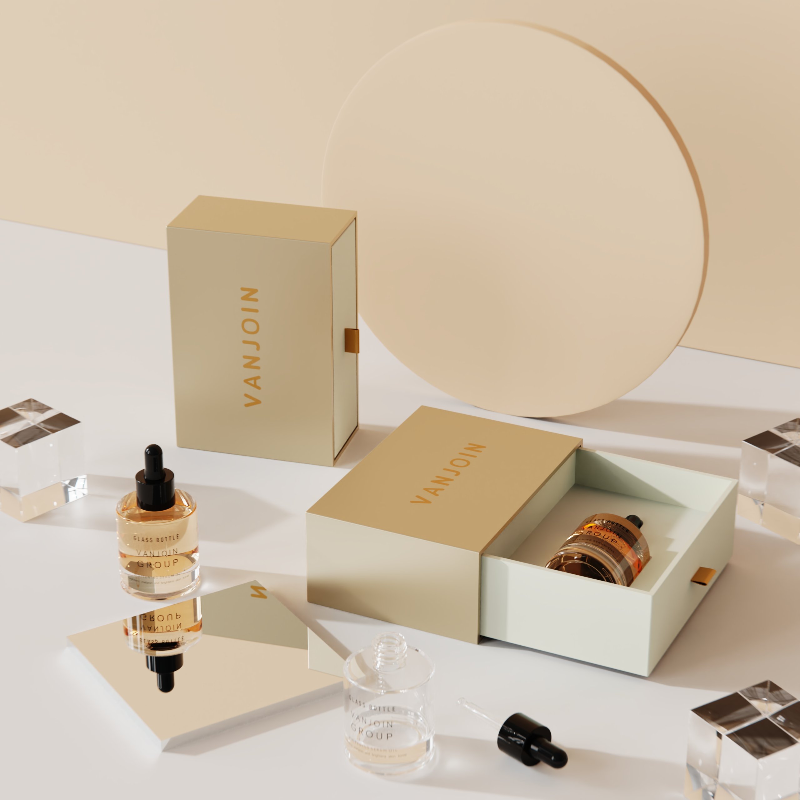Luxury 30ml 50ml 100ml Glass Serum Dropper Bottles Empty Round Flat Cosmetic Lotion Body Oil Dropper Bottle with Packaging Box