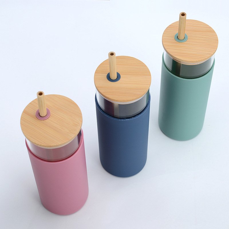 New Design Lazy Glass Bottle Water Cup 500ml Eco Friendly Reusable Borosilicate Glass Water Bottle With Straw And Bamboo Lid