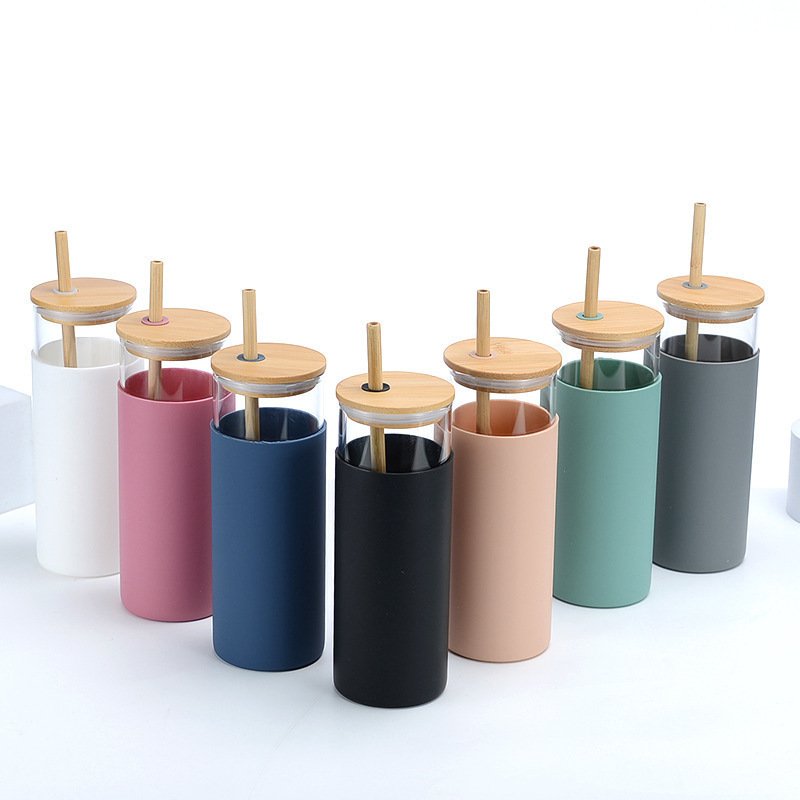 New Design Lazy Glass Bottle Water Cup 500ml Eco Friendly Reusable Borosilicate Glass Water Bottle With Straw And Bamboo Lid