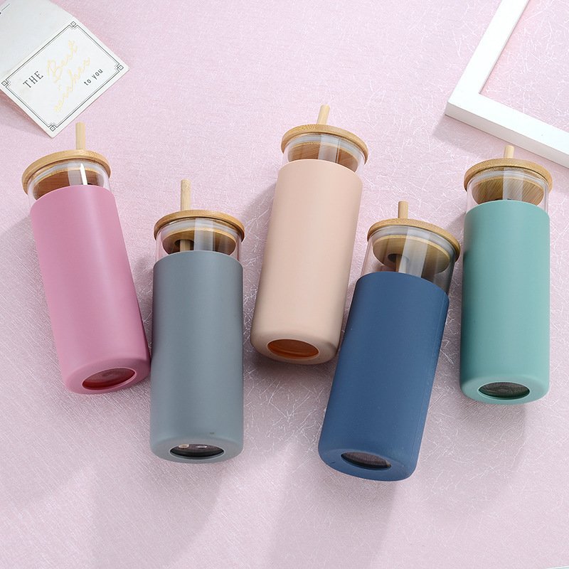 New Design Lazy Glass Bottle Water Cup 500ml Eco Friendly Reusable Borosilicate Glass Water Bottle With Straw And Bamboo Lid