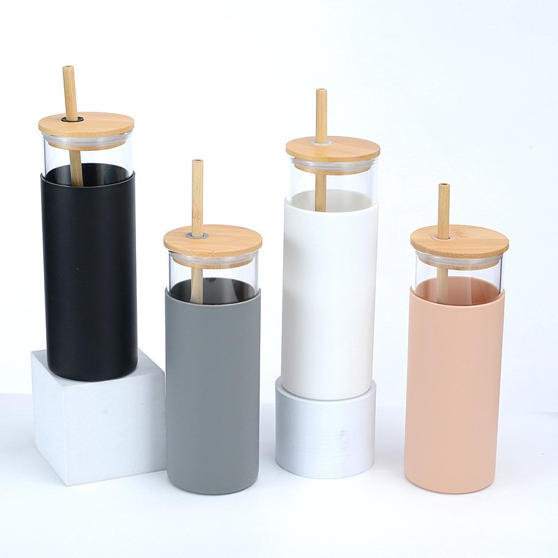 New Design Lazy Glass Bottle Water Cup 500ml Eco Friendly Reusable Borosilicate Glass Water Bottle With Straw And Bamboo Lid