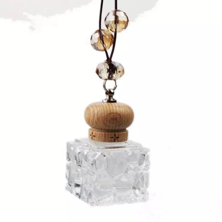 Wholesale Colorful 10Ml Water Cube Styling Hanging Colorful Car Perfume Bottle Diffuser Glass Bottle With The Wooden Cover