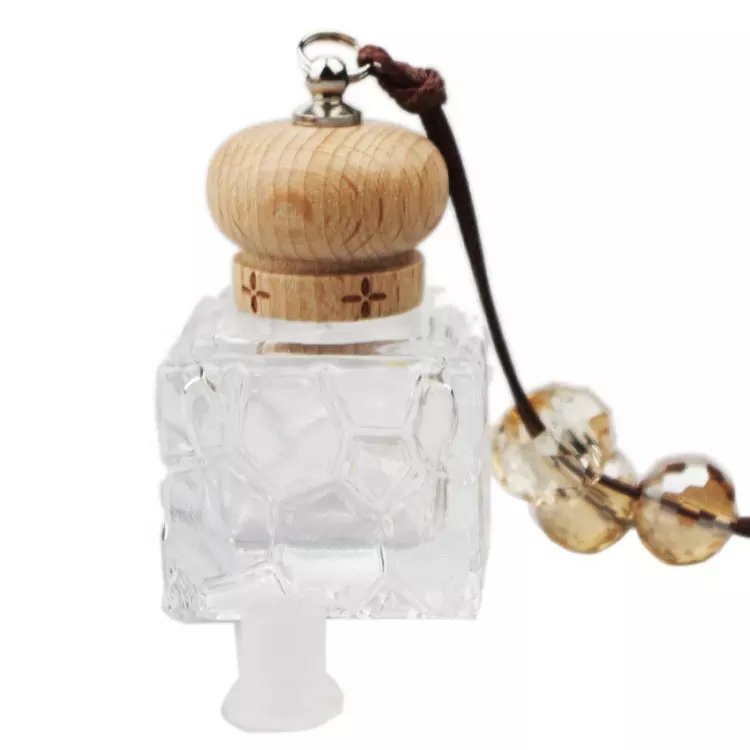 Wholesale Colorful 10Ml Water Cube Styling Hanging Colorful Car Perfume Bottle Diffuser Glass Bottle With The Wooden Cover
