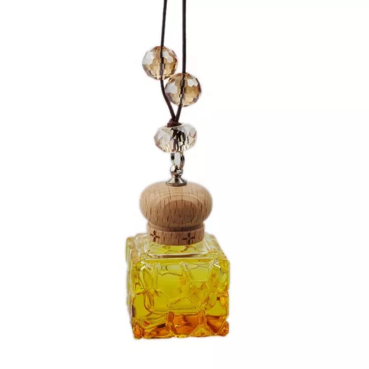 Wholesale Colorful 10Ml Water Cube Styling Hanging Colorful Car Perfume Bottle Diffuser Glass Bottle With The Wooden Cover