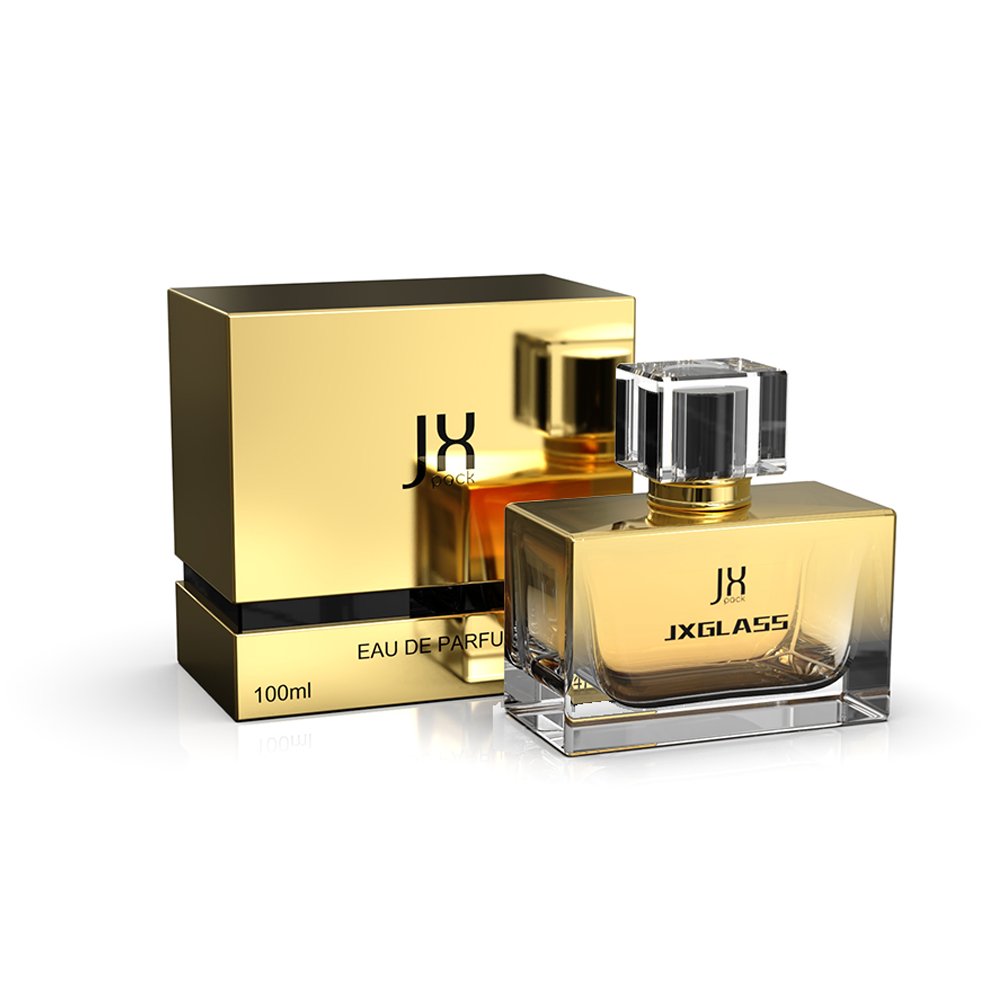 [Customized] High quality luxury black cap silver square empty perfume glass bottle with packaging
