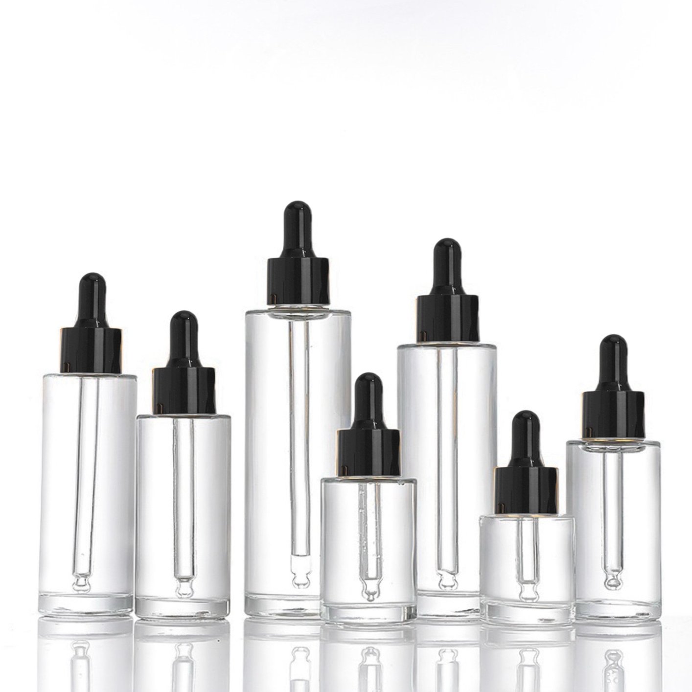 Thick bottom luxury dropper serum bottle 15ml 20ml 30ml 40ml 50ml clear flat shoulder glass bottles for essential oils