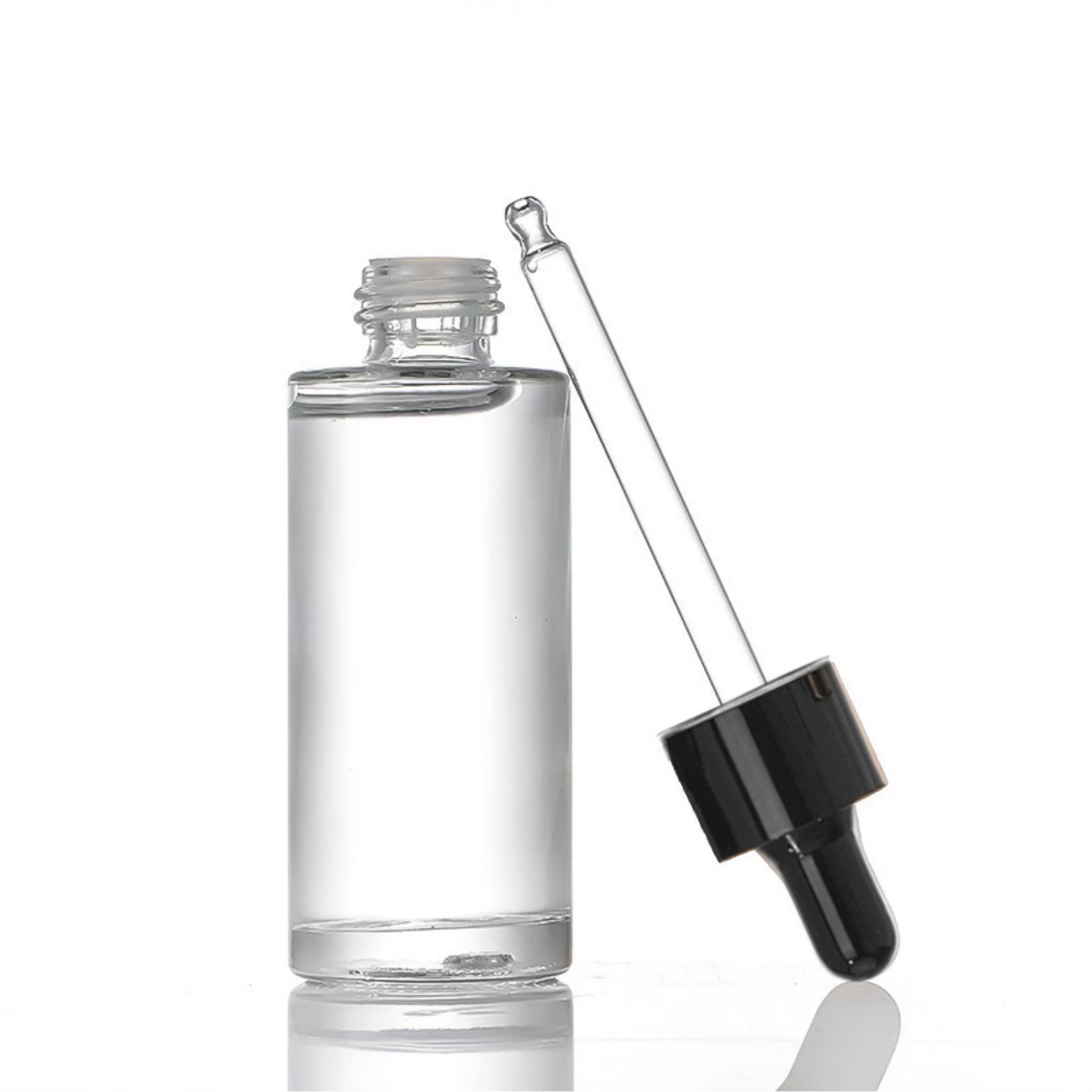 Thick bottom luxury dropper serum bottle 15ml 20ml 30ml 40ml 50ml clear flat shoulder glass bottles for essential oils