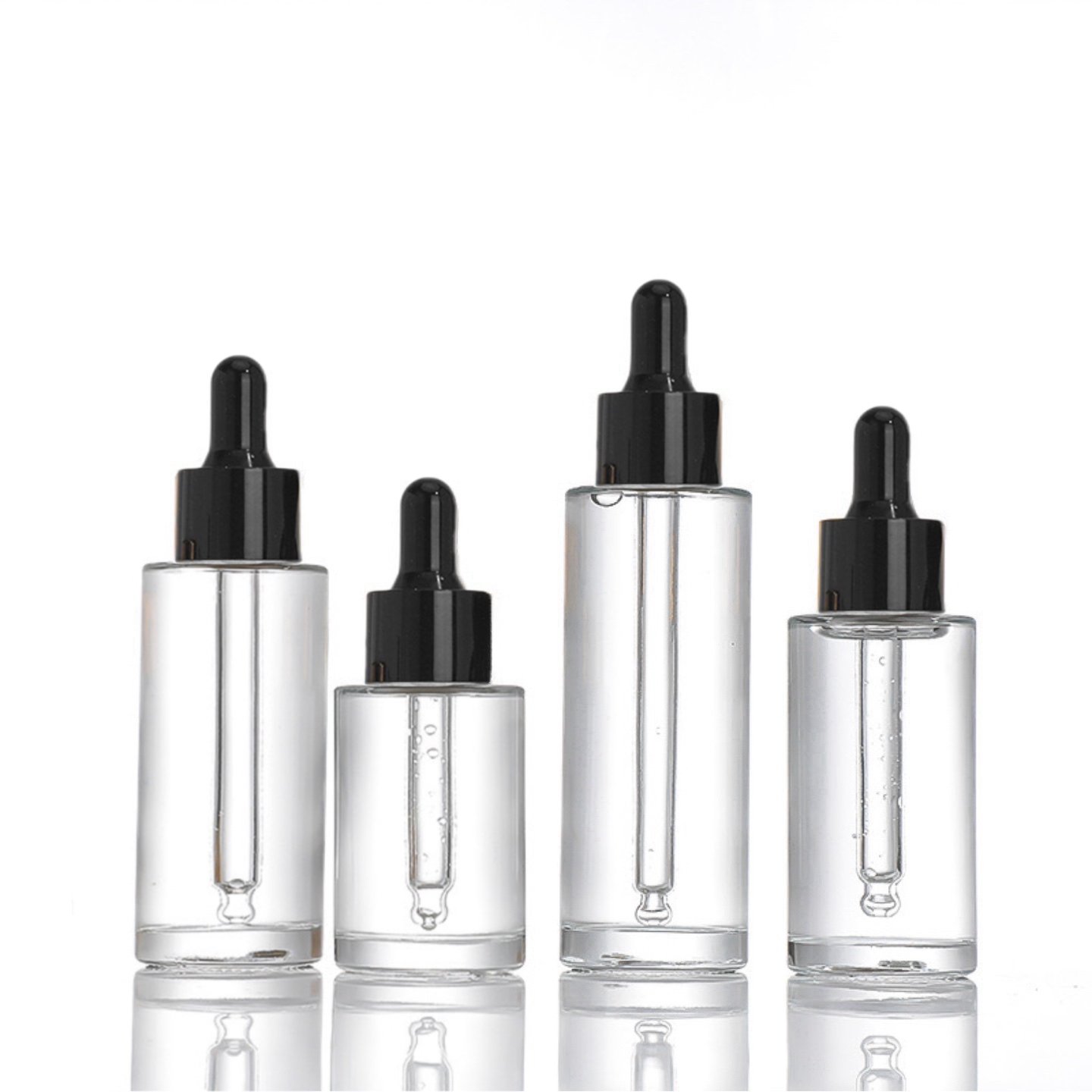 Thick bottom luxury dropper serum bottle 15ml 20ml 30ml 40ml 50ml clear flat shoulder glass bottles for essential oils