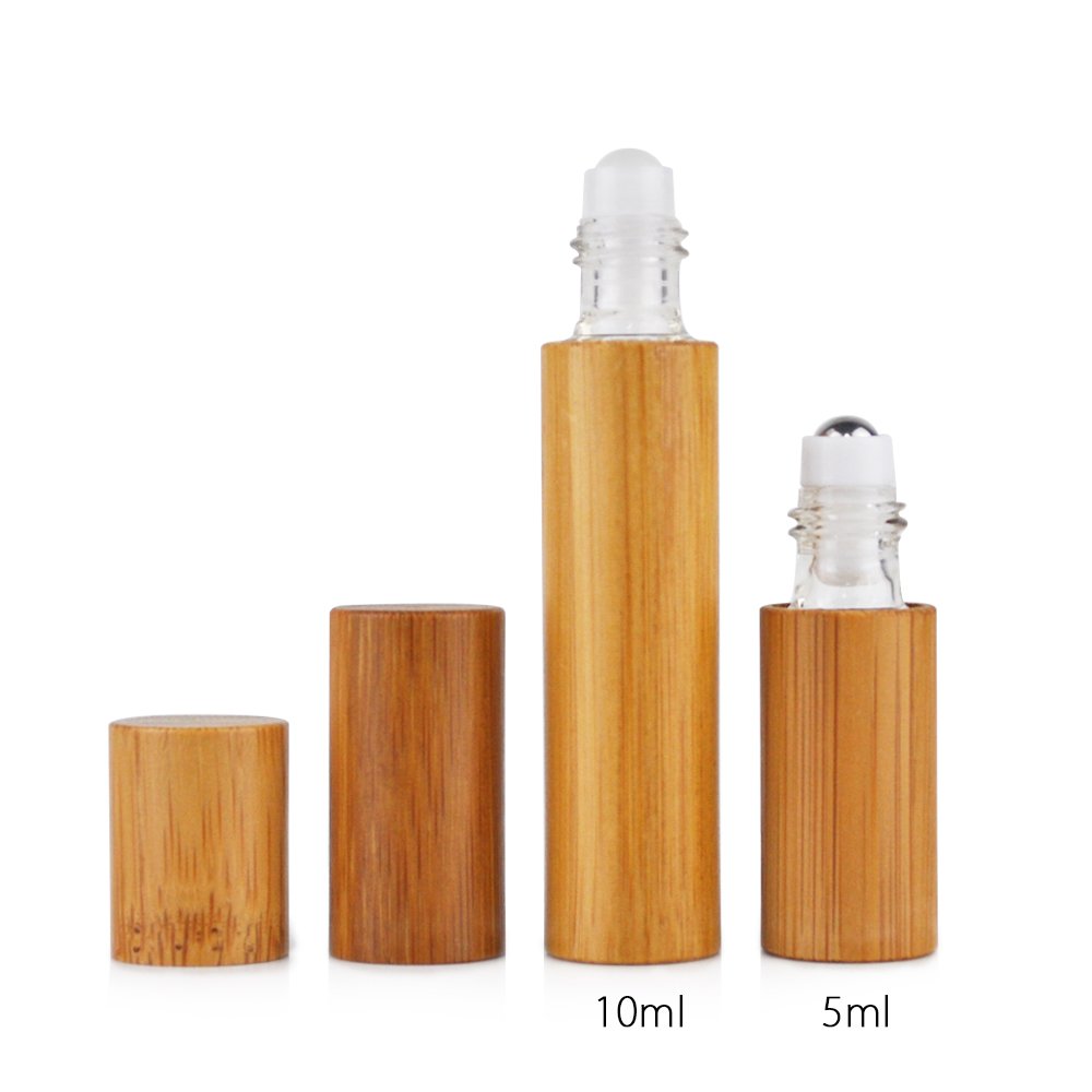 Hot selling Bamboo roller perfume glass bottles wood roll on essential oil bottle 10ml