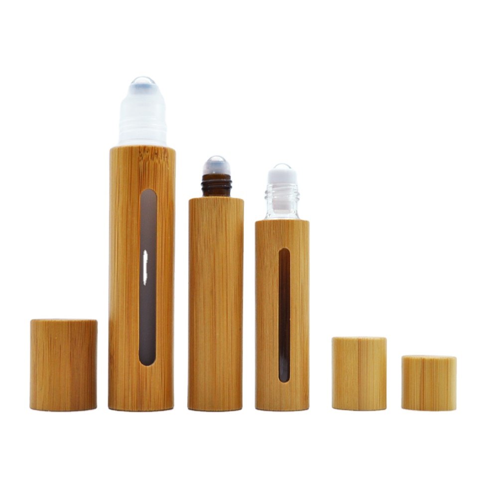 Hot selling Bamboo roller perfume glass bottles wood roll on essential oil bottle 10ml