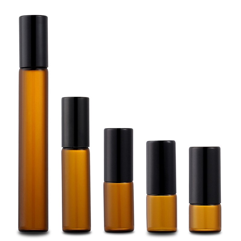 custom logo 1ml 2ml 3ml 5ml 8ml 10ml amber roller glass bottle with roll on ball for perfume essence gold silver aluminum cap
