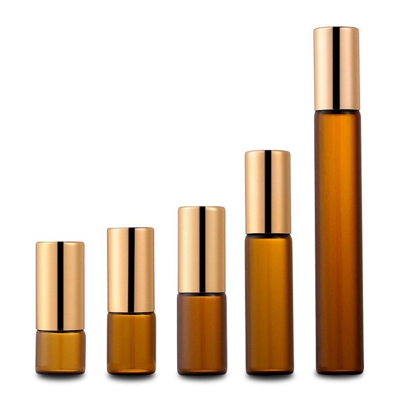 custom logo 1ml 2ml 3ml 5ml 8ml 10ml amber roller glass bottle with roll on ball for perfume essence gold silver aluminum cap