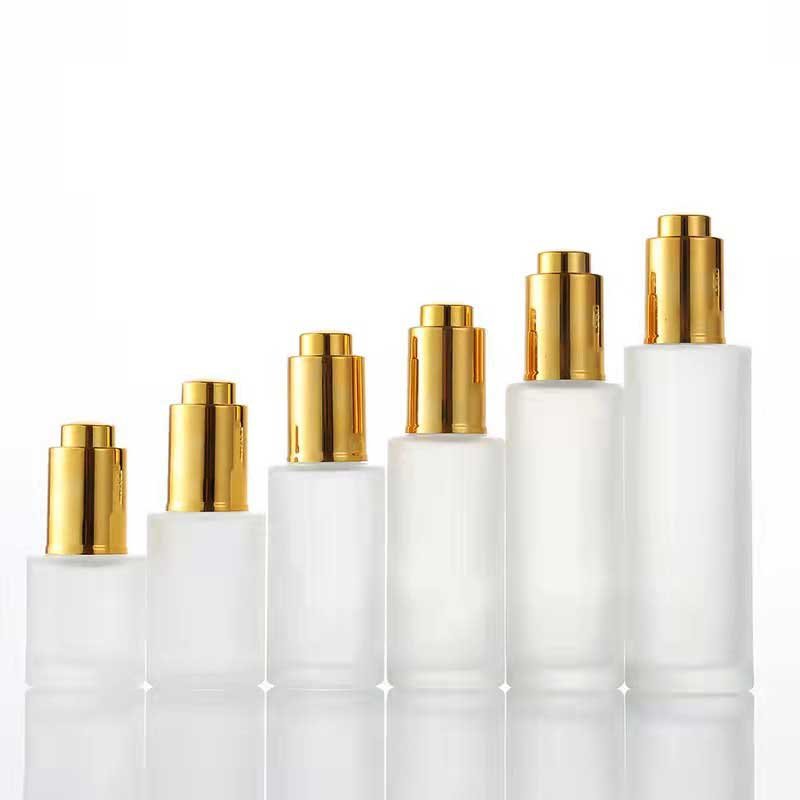 In Stock 15ml 20ml 30ml 40ml 50ml 60ml 80ml 100ml Clear Frosted serum glass dropper bottle with Gold Silver push dropper
