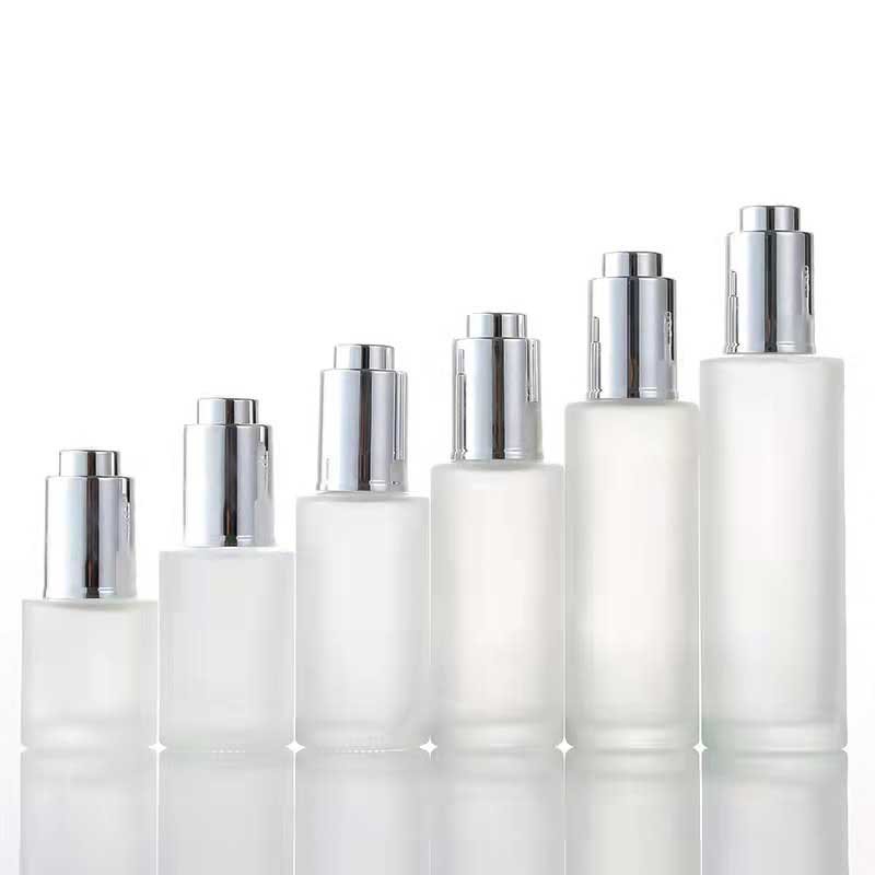 In Stock 15ml 20ml 30ml 40ml 50ml 60ml 80ml 100ml Clear Frosted serum glass dropper bottle with Gold Silver push dropper